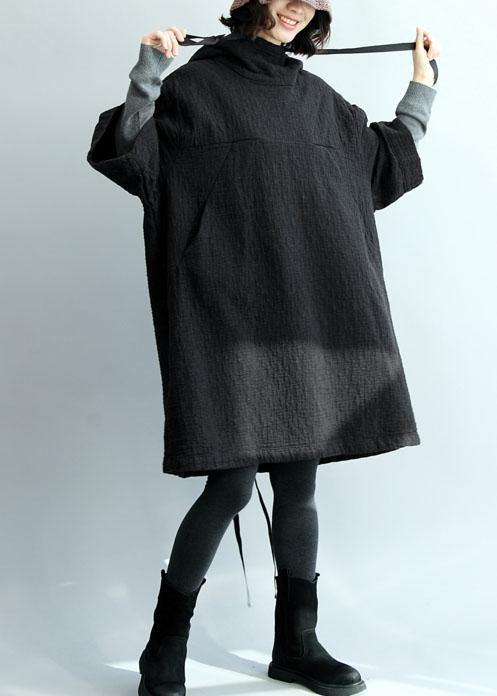 French Black Thick Cotton Clothes for Hooded Traveling Winter Dress