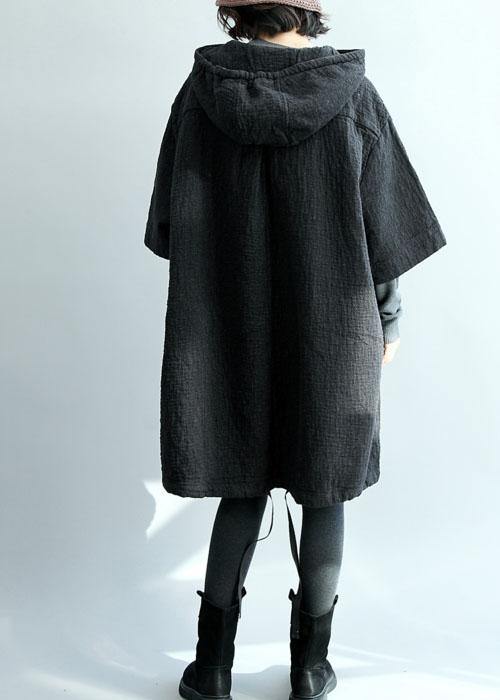 French Black Thick Cotton Clothes for Hooded Traveling Winter Dress