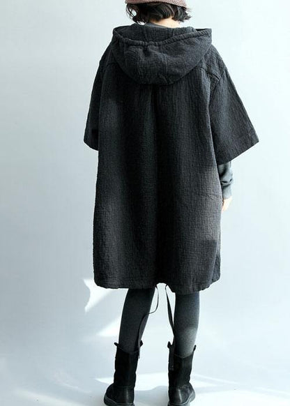 French Black Thick Cotton Clothes for Hooded Traveling Winter Dress