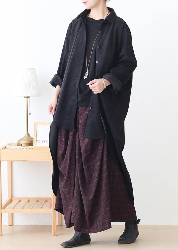 French Black Fine Trench Coat Sewing Lapel Low High Design Outwears
