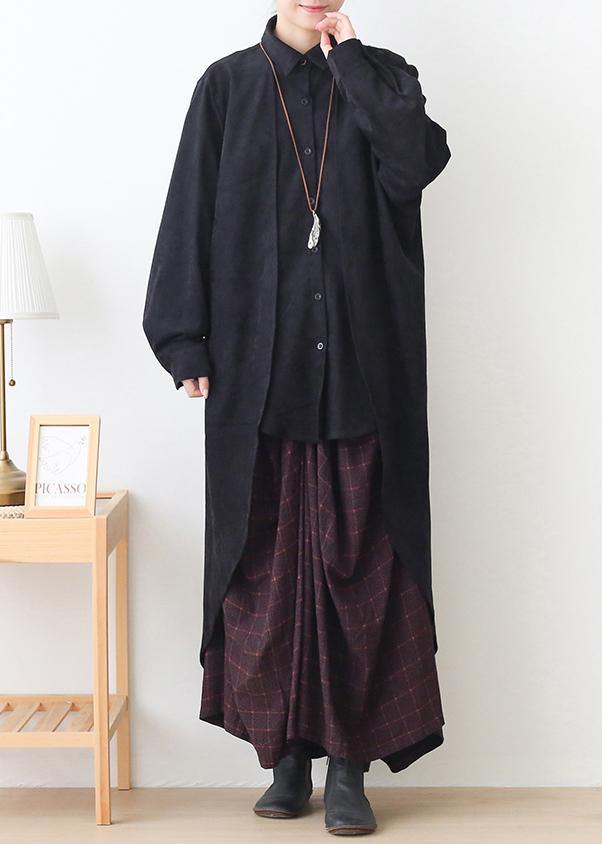 French Black Fine Trench Coat Sewing Lapel Low High Design Outwears
