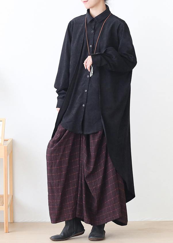 French Black Fine Trench Coat Sewing Lapel Low High Design Outwears