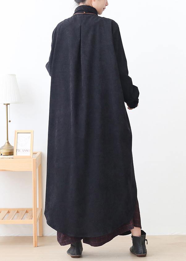 French Black Fine Trench Coat Sewing Lapel Low High Design Outwears