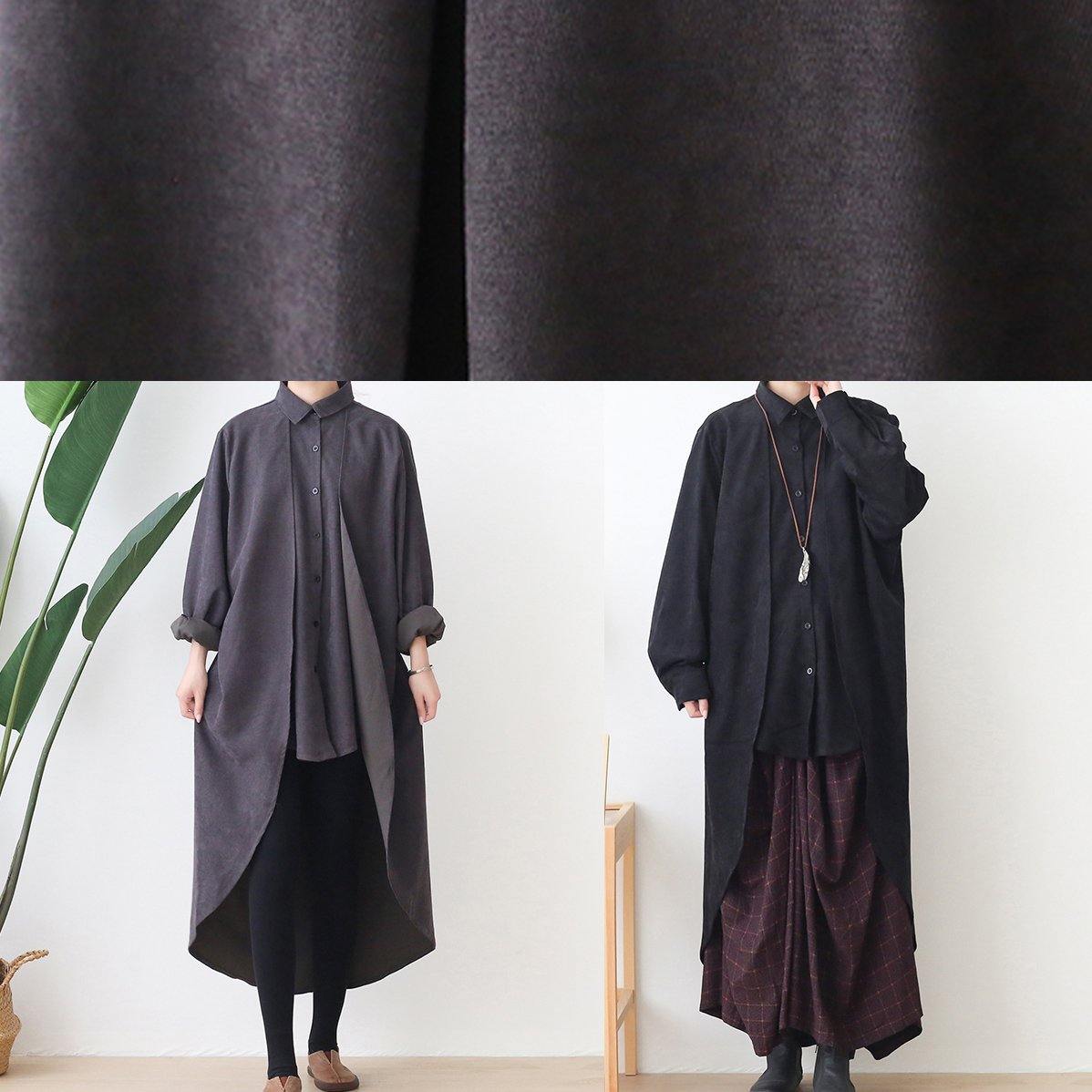 French Black Fine Trench Coat Sewing Lapel Low High Design Outwears