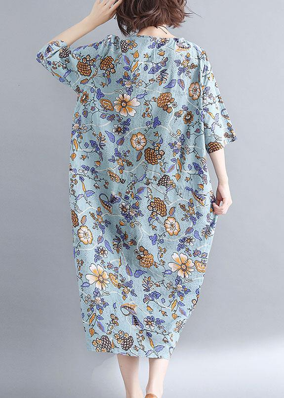 French Blue Cotton Linen Soft Surroundings O Neck Clothing Summer Dress