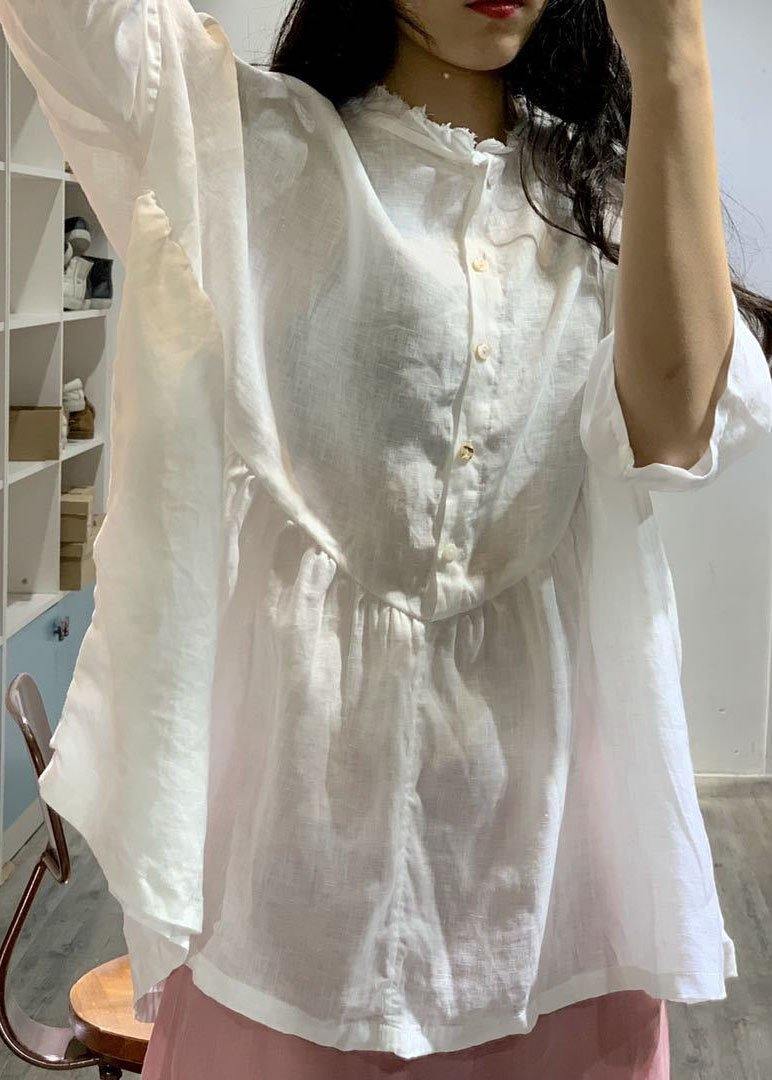 French Bracelet Sleeved Linen Top Silhouette Christmas Gifts White Shirt Fall