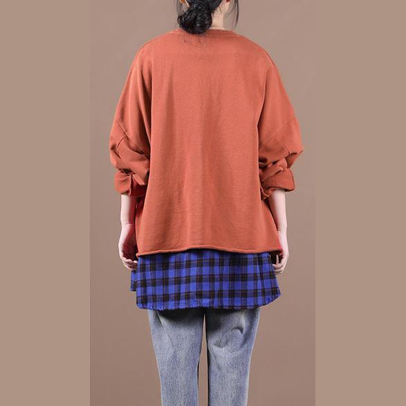 French brown blouses for women o neck patchwork Knee top