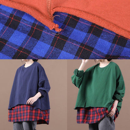 French brown blouses for women o neck patchwork Knee top