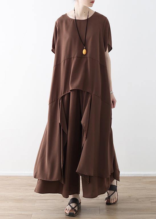 French Chocolate Catwalk Asymmetric Tops and Wide Leg Pants Loose Summer