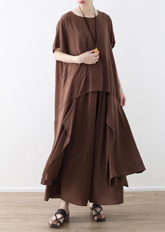 French Chocolate Catwalk Asymmetric Tops and Wide Leg Pants Loose Summer