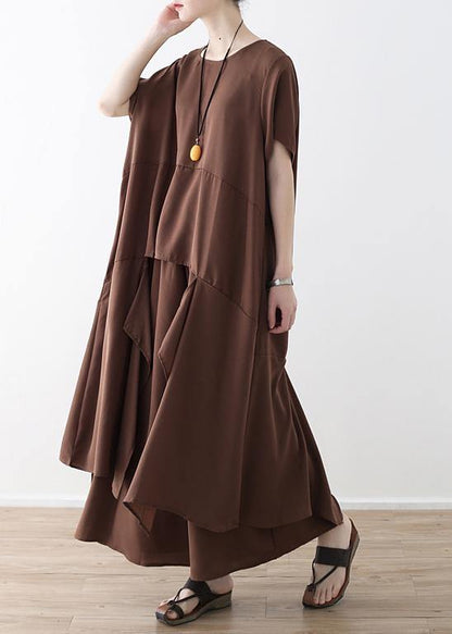 French Chocolate Catwalk Asymmetric Tops and Wide Leg Pants Loose Summer