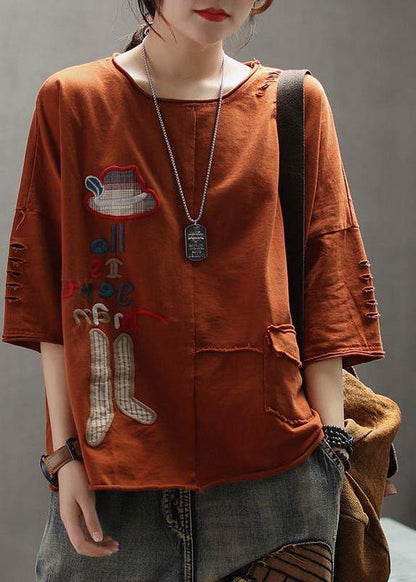 French Cotton Embroidery Letter Top Silhouette White Summer Drop Shoulder Sleeve T-shirt