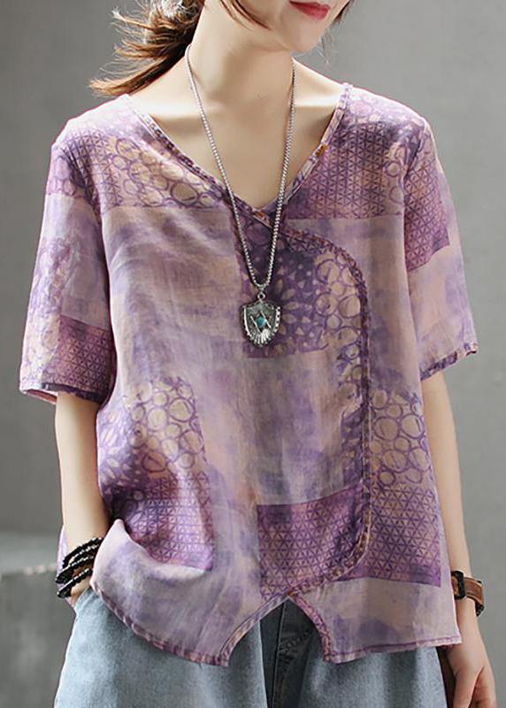 French Cotton Tunic Stylish Light and Loose Printed Cotton Linen T-shirt