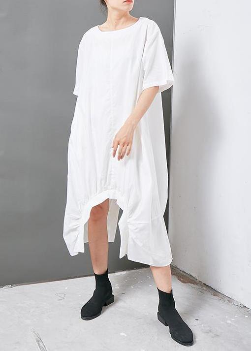 French Cotton Clothes Fine Irregular Cotton Short Sleeve Dress