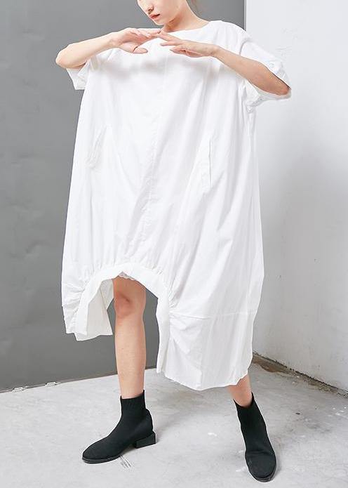 French Cotton Clothes Fine Irregular Cotton Short Sleeve Dress