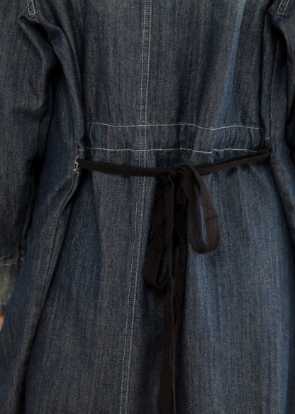 French Cotton Dresses V-neck Denim Blue Dress