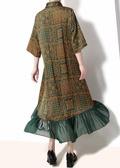 French Cotton Quilting Clothes Drops Design Plaid Print Chiffon Ruffles Dress
