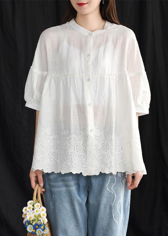 French Cotton Whhite Shirts Boutique Summer Loose Embroidery Shirt