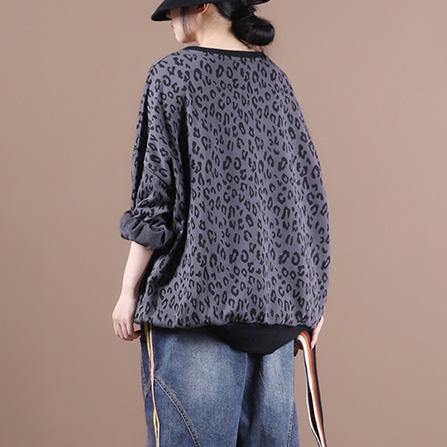French dark gray Leopard tops women blouses o neck loose blouses