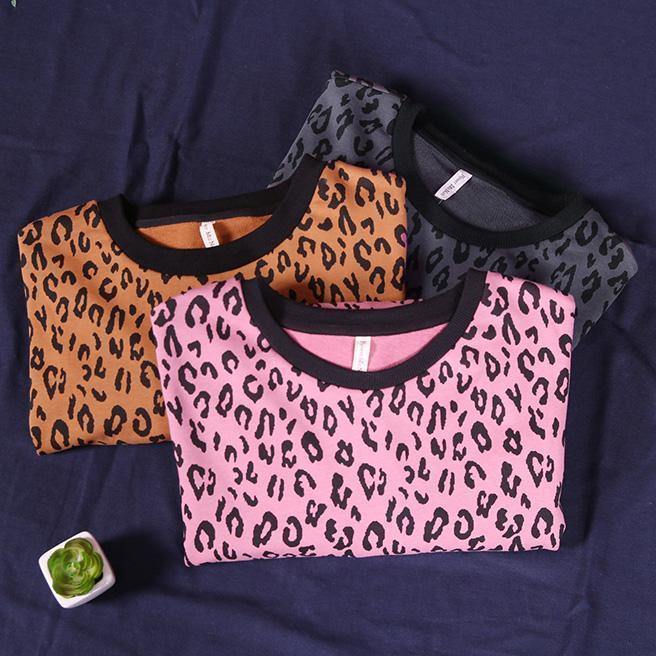 French dark gray Leopard tops women blouses o neck loose blouses