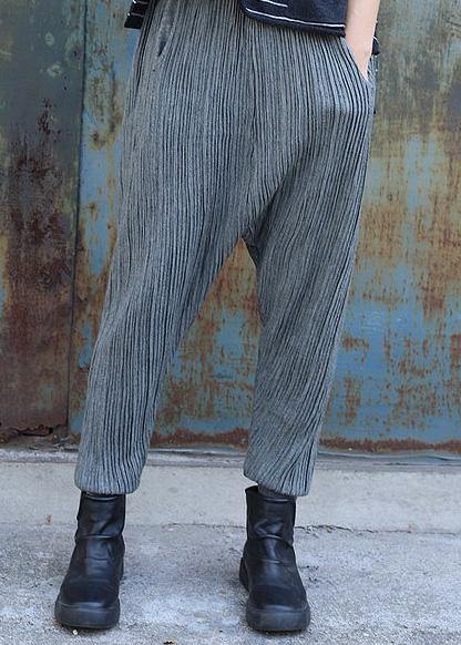 French Elastic Waist Pants Oversize Gray Pattern Jeans