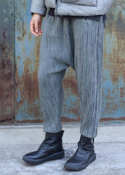 French Elastic Waist Pants Oversize Gray Pattern Jeans