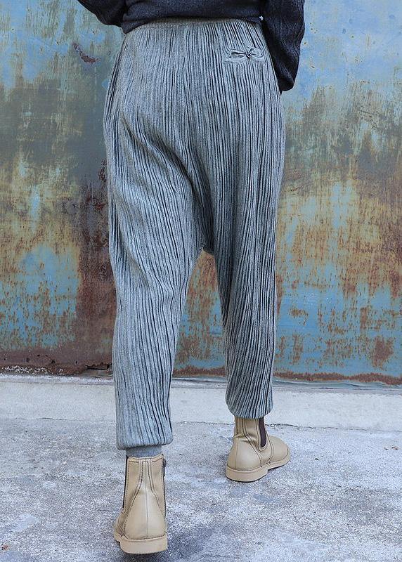 French Elastic Waist Pants Oversize Gray Pattern Jeans