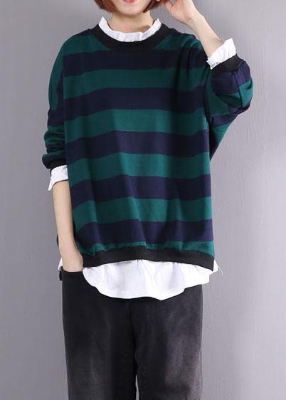 French False Two Pieces Cotton Box Top Sewing Green Blouses Autumn