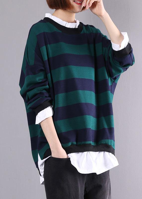 French False Two Pieces Cotton Box Top Sewing Green Blouses Autumn