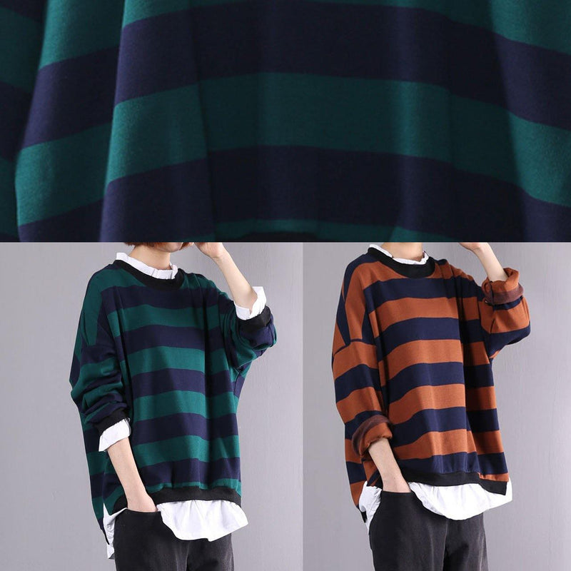 French False Two Pieces Cotton Box Top Sewing Green Blouses Autumn