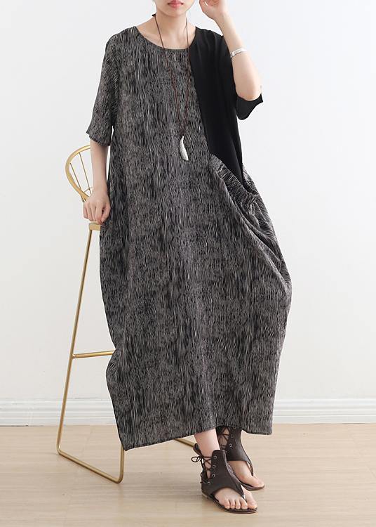 French Gray Chiffon Robes O Neck Patchwork Dresses