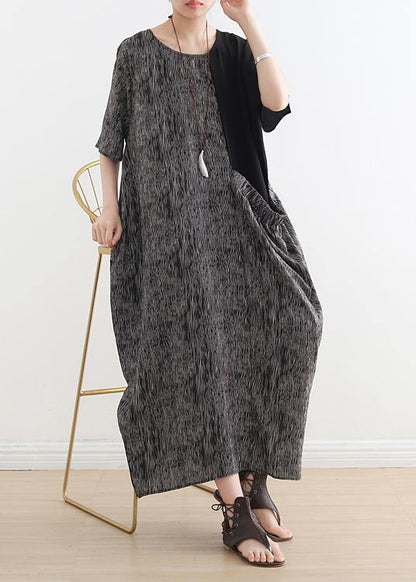 French Gray Chiffon Robes O Neck Patchwork Dresses