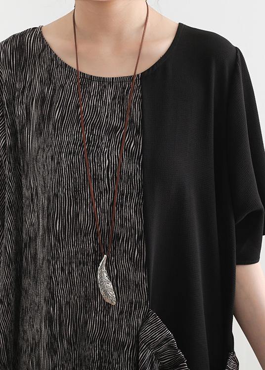 French Gray Chiffon Robes O Neck Patchwork Dresses