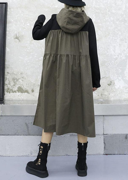 French Gray Green Patchwork Cotton Wardrobes Hooded Fall Dresses
