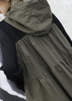 French Gray Green Patchwork Cotton Wardrobes Hooded Fall Dresses