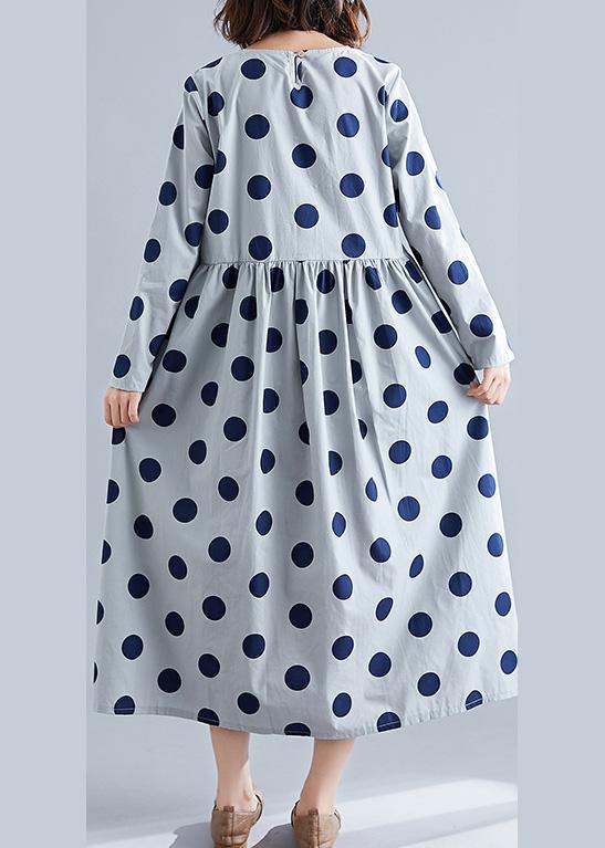 French Gray O Neck Chiffon Clothes for Dotted Traveling Fall Dress