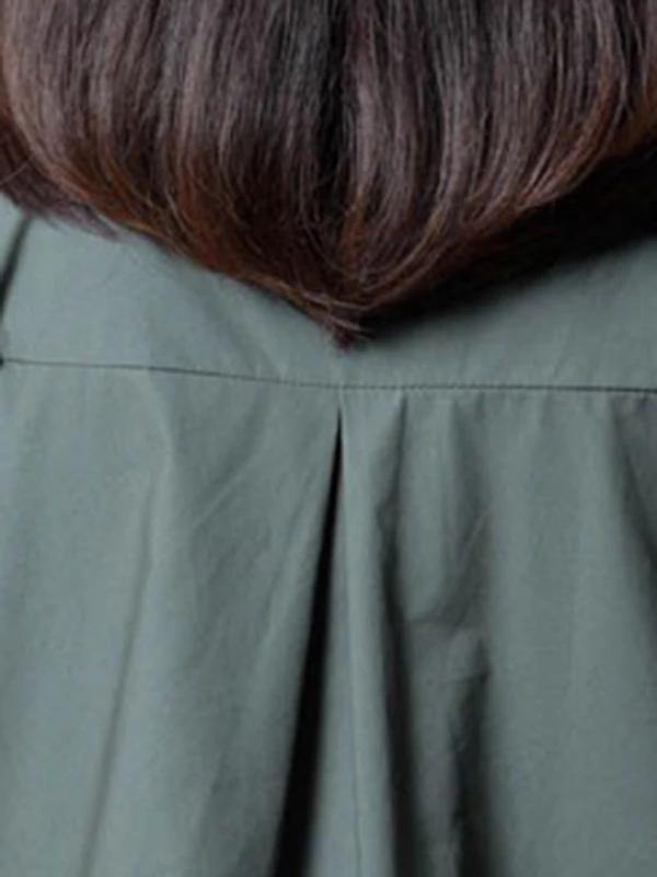 French Green Cotton Tunics O Neck Pockets Dresses