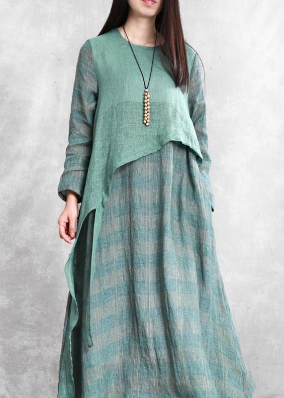 French Green Robes O Neck Asymmetric Kaftan Summer Dresses