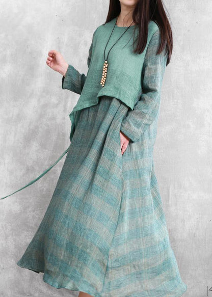 French Green Robes O Neck Asymmetric Kaftan Summer Dresses