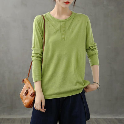 French Green Blouses for O Neck Long Sleeve Short Fall Blouse