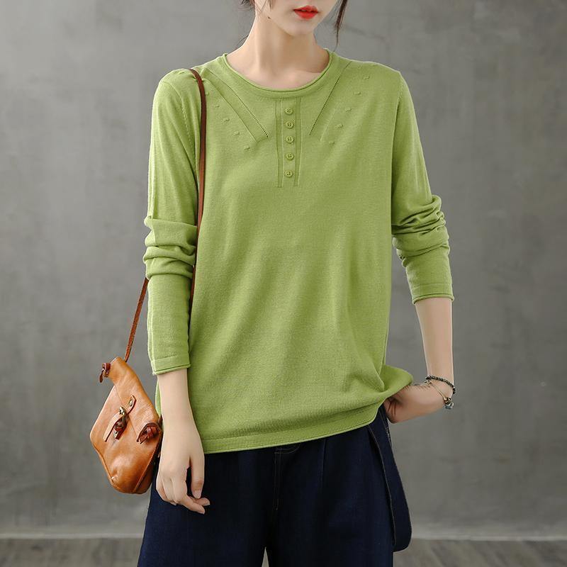 French Green Blouses for O Neck Long Sleeve Short Fall Blouse