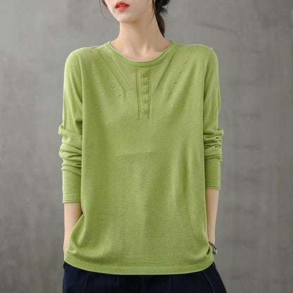 French Green Blouses for O Neck Long Sleeve Short Fall Blouse