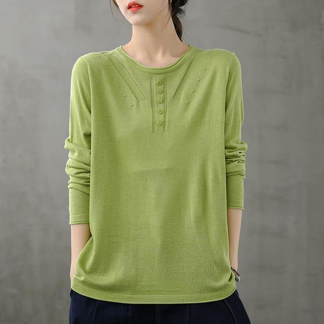 French Green Blouses for O Neck Long Sleeve Short Fall Blouse