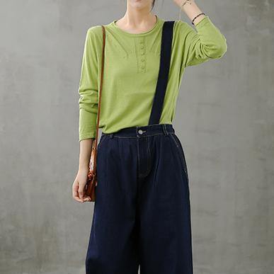 French Green Blouses for O Neck Long Sleeve Short Fall Blouse