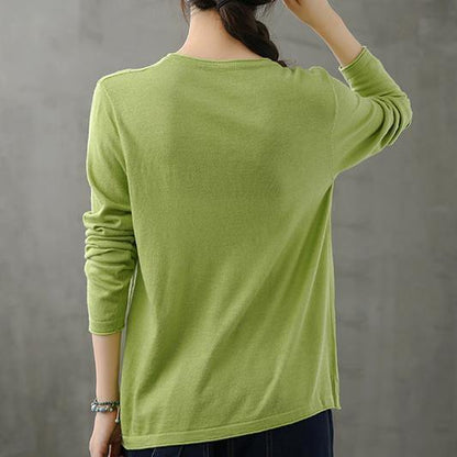French Green Blouses for O Neck Long Sleeve Short Fall Blouse