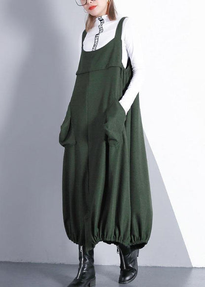 French Green Cotton Tunics for Sleeveless Maxi Fall Dresses