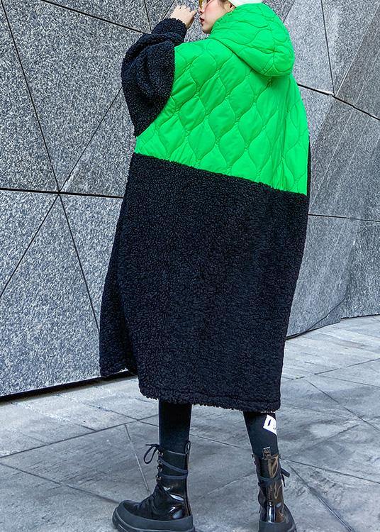 French Green Patchwork Clothes Hooded Zippered Robe Fall Dresses