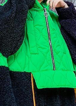 French Green Patchwork Clothes Hooded Zippered Robe Fall Dresses