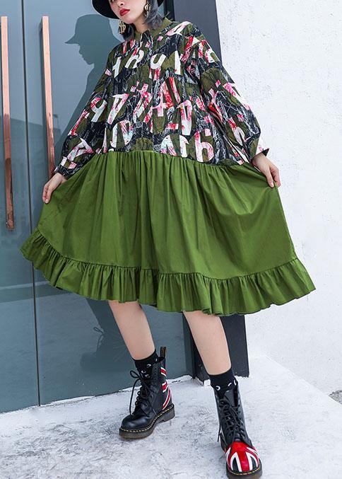 French Green Patchwork Cotton Quilting Dresses Prints Fall Dress