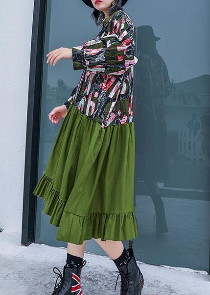 French Green Patchwork Cotton Quilting Dresses Prints Fall Dress